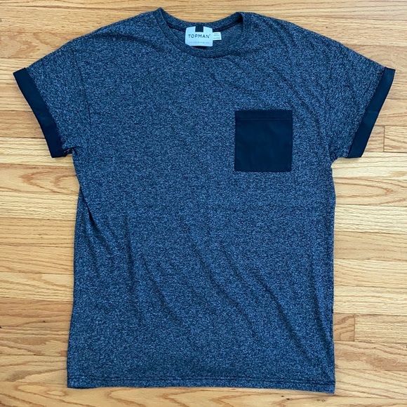TopMan Tee w/ Faux Leather Pocket and Sleeve Cuffs - Picture 1 of 3